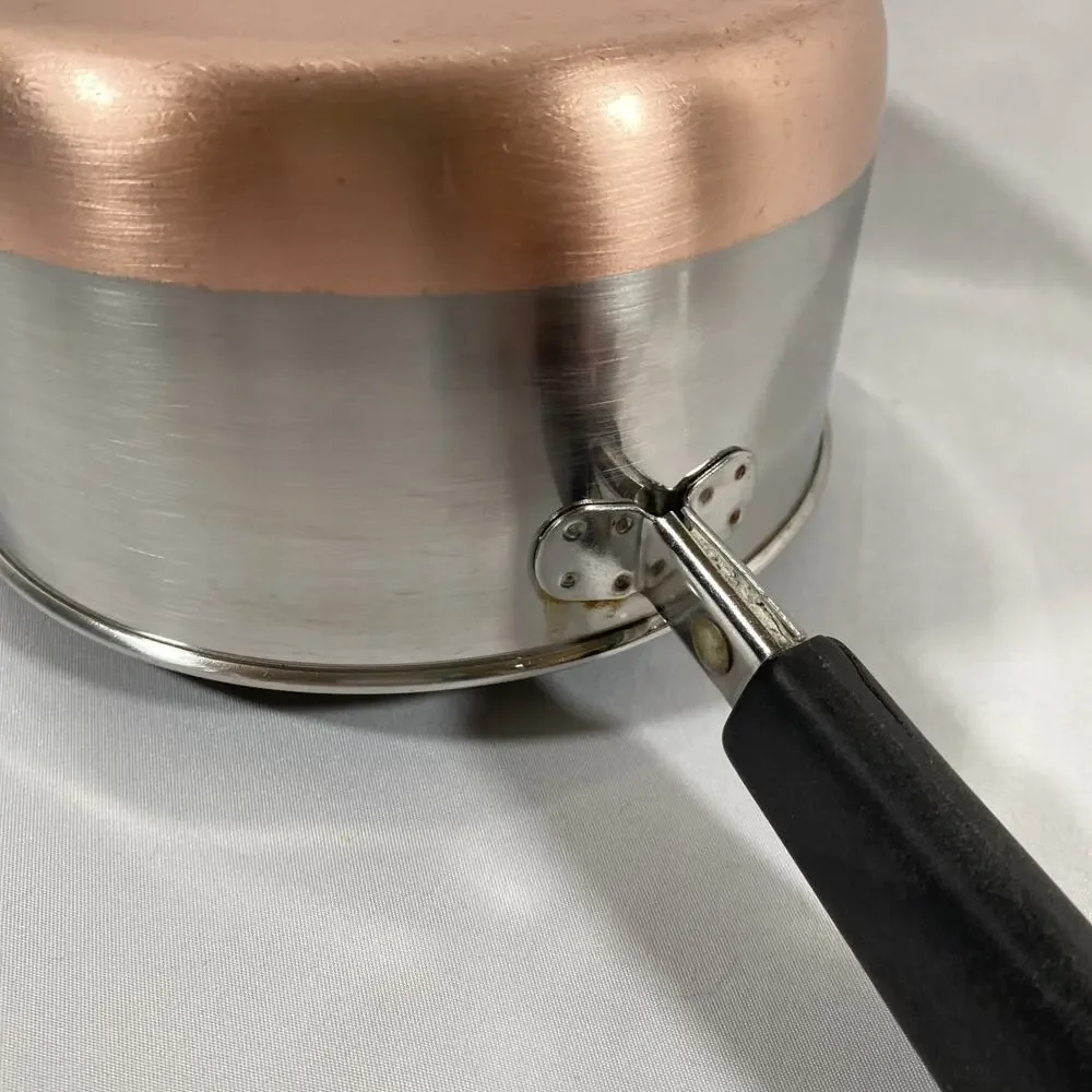 1801 Revere Ware 1 1/2 Qt Copper Bottom Pot Lid Clinton 98 f Stainless *Crack*